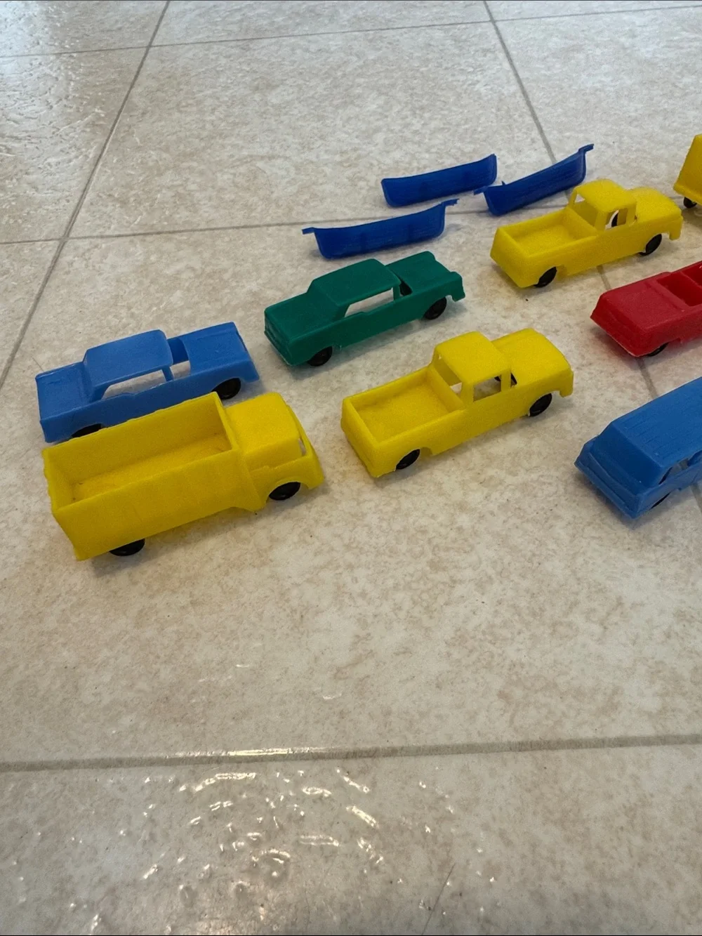Vintage Retro Plastic Toy Vehicles Set - Yellow, Blue, Red, Green